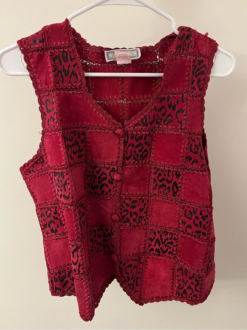 Hot Pink SMH Leather Patchwork Leopard Pattern Vest